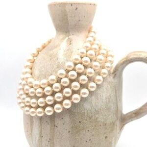 Elegant Cream Faux Pearl Hand Knotted Necklace Classic Single Strand Statement